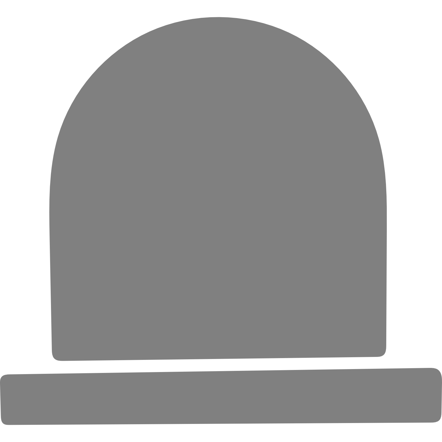 A silhouette of a traditional granite tombstone with rounded top and engraved plaque, standing on a rectangular base.