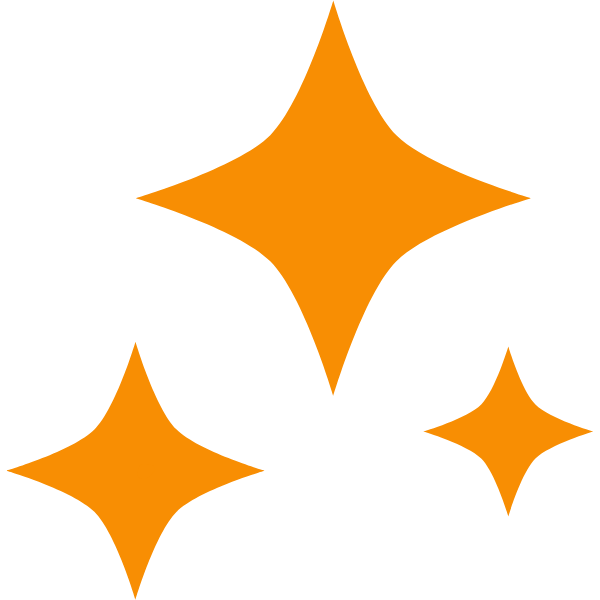 Cluster of four orange star-shaped sparkles on a black background