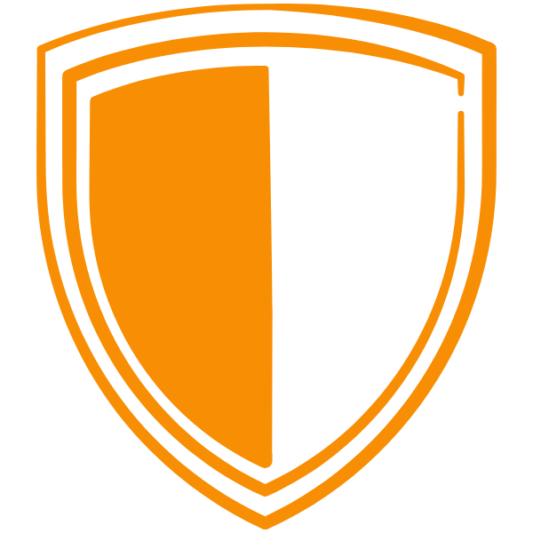 Orange and black shield emblem with a vertical split design.