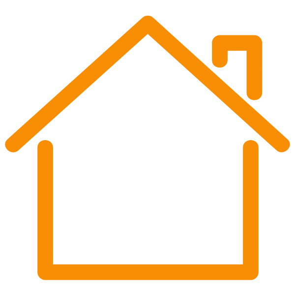 Orange outline of a house with a chimney on a black background.