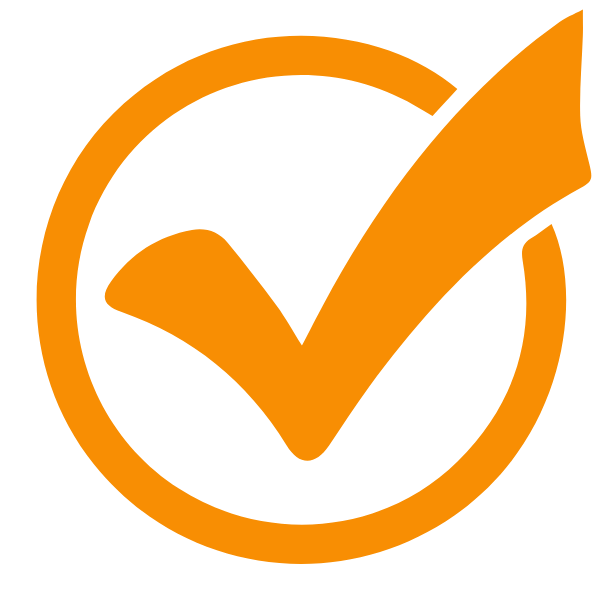 Orange checkmark inside a circle on a black background.