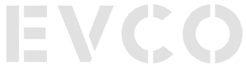 The logo of EVCO, with bold, white letters on a dark background.