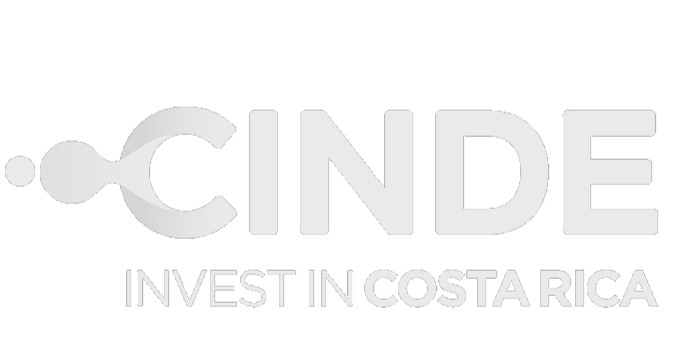 Logo with text that says '.CINDE Invest in Costa Rica' in black and white