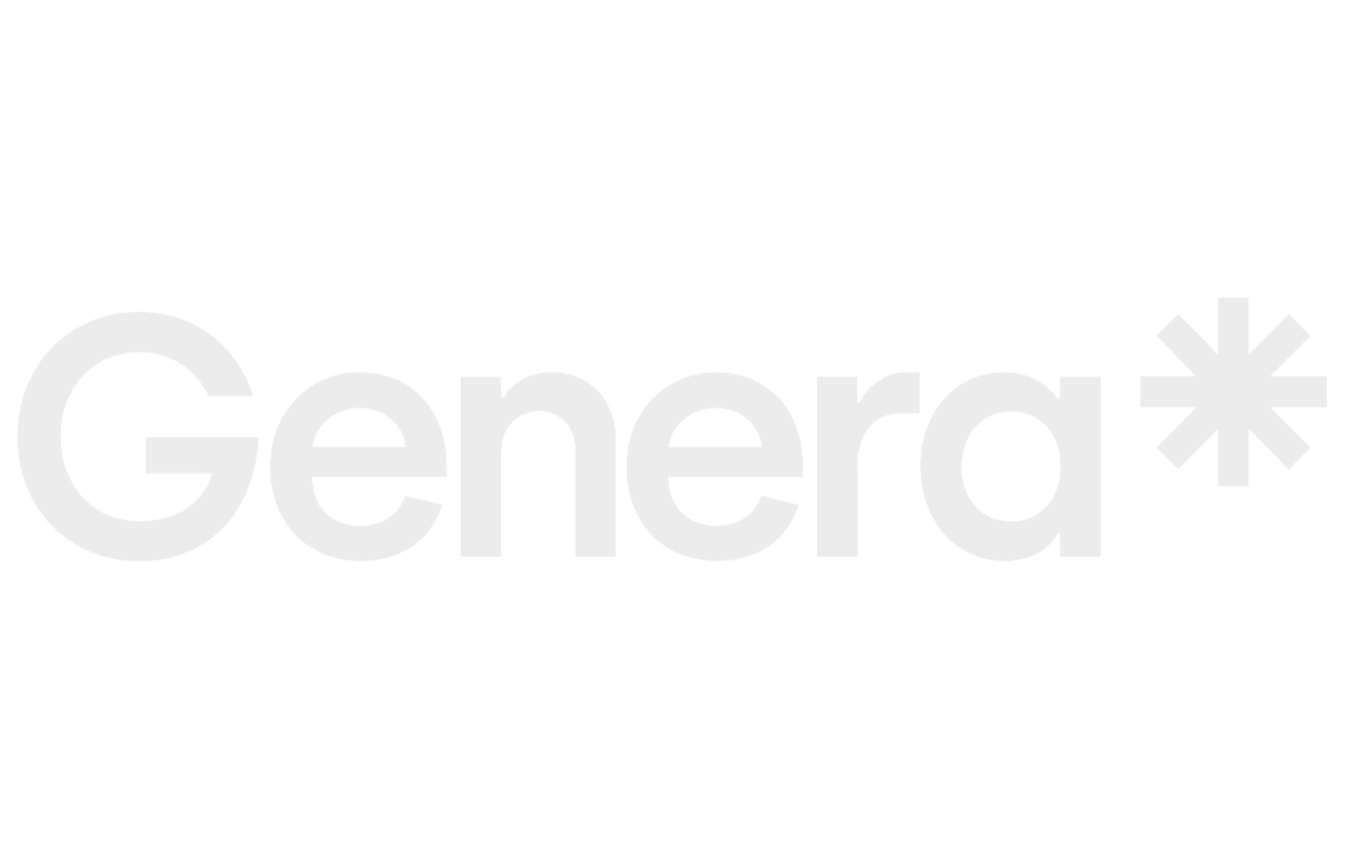The word 'Genera*' in large gray font on a black background, with an asterisk at the end.