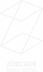 Logo for Zürich Architects featuring a stylized white geometric outline of an abstract building or structure on a black background with the text 'Zürcher Arquitectos' beneath.