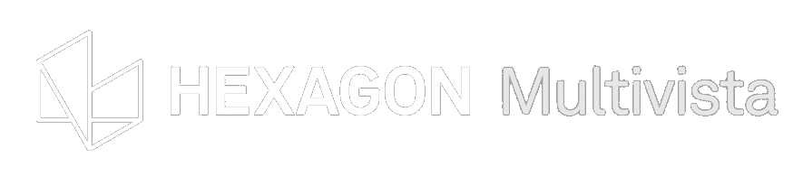 HEXAGON Multivista logo with geometric hexagon icon and company name in white text on black background