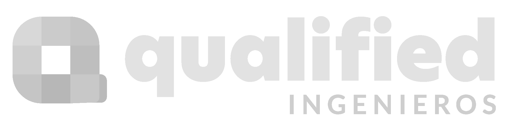 Logo for Qualified Ingenieros, featuring a stylized cube icon and the company name in gray text.