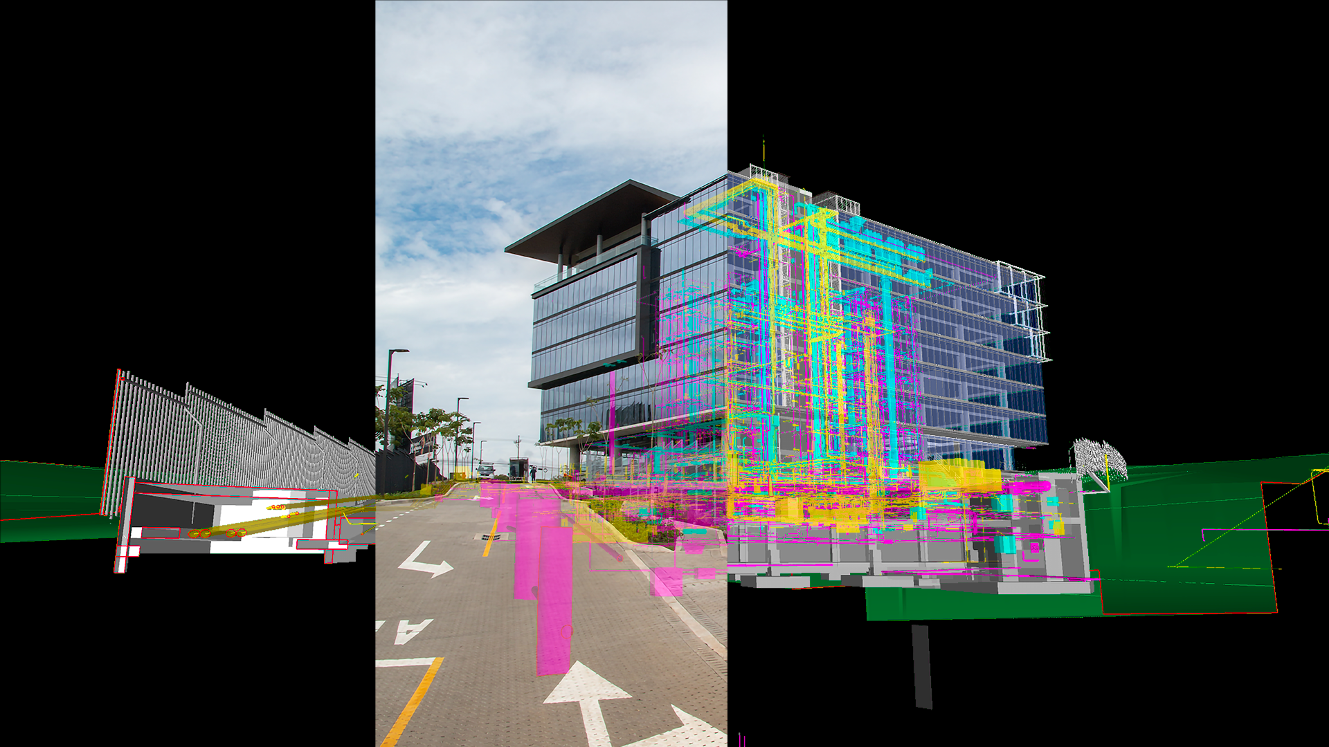 BIM construction modeling project by Blue AEC Studio — multi-story building with detailed structural framework used for BIM coordination and digital construction documentation.