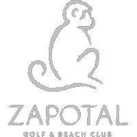 A black background with a white cartoon monkey sitting, and the text "ZAPOTAL GOLF & BEACH CLUB" below it.