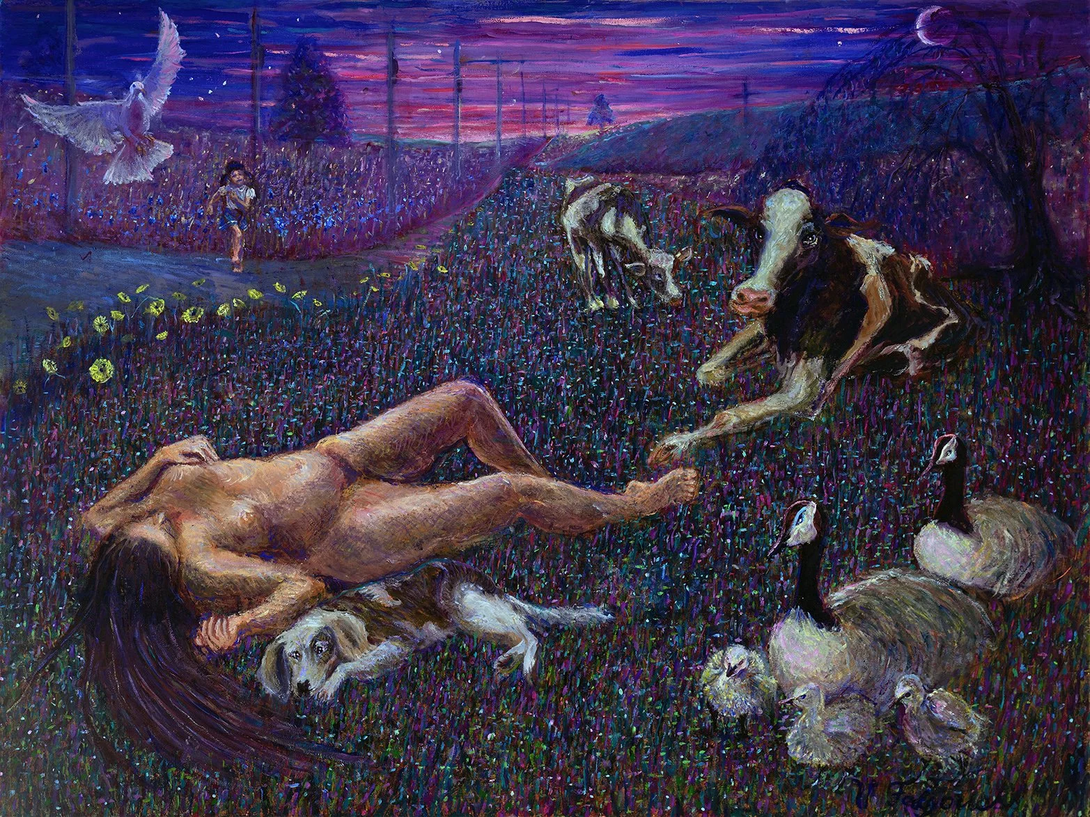 HOW I MADE IT THROUGH THE NIGHT Oil on Linen · 30" × 40" · 2026  Inevitably, we all go through experiences where we are required to bear the unbearable, and wonder how we survived.