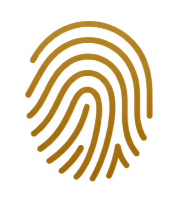 A close-up of a fingerprint in black and yellow on a dark background.