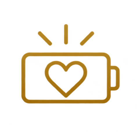 Battery icon with a heart inside and lines indicating alert or importance.