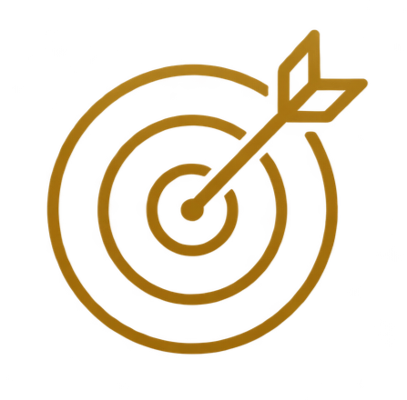 A gold outline of a target with an arrow hitting the bullseye.