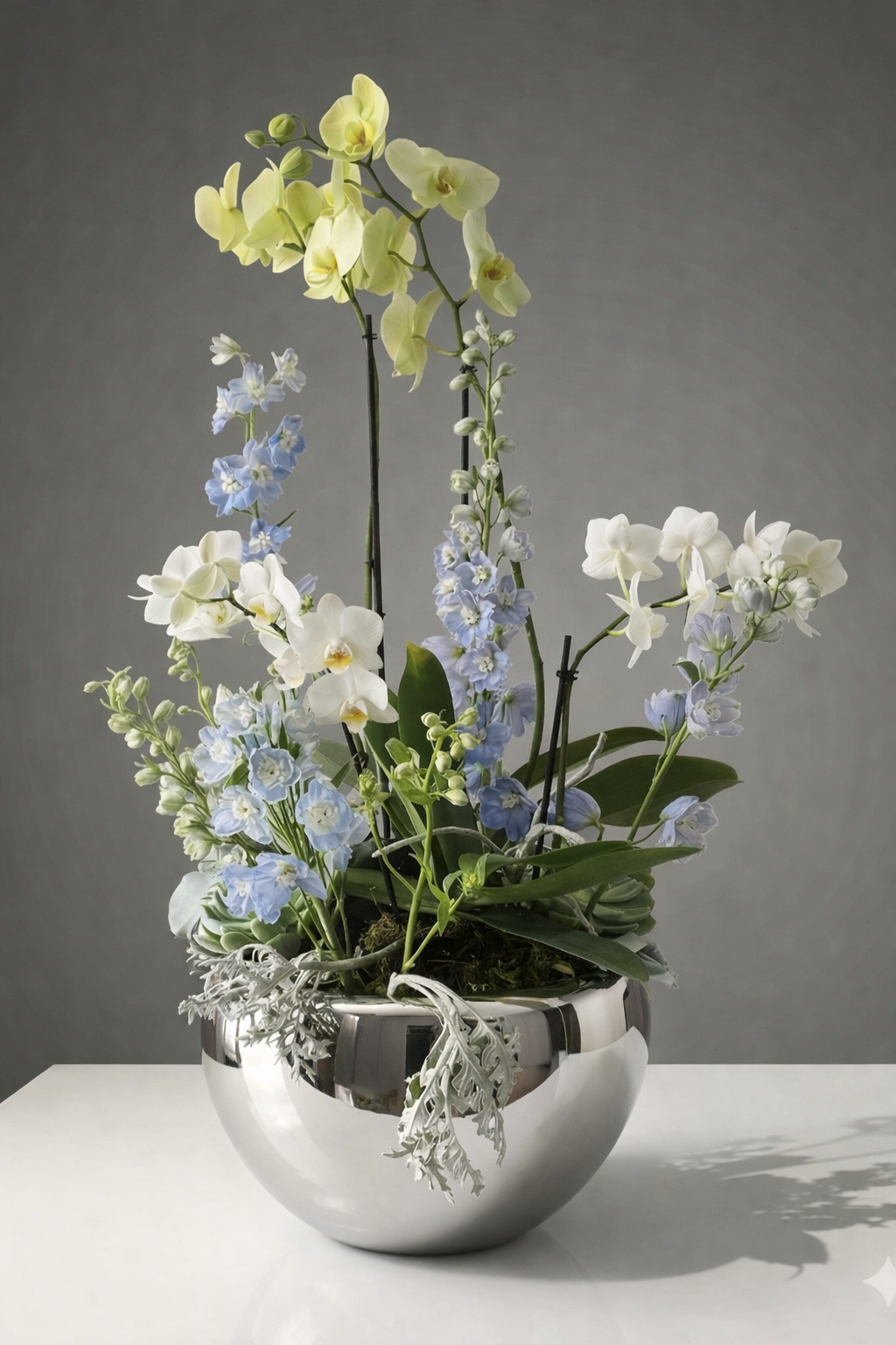 Orchid and Delphinium Elegance Arrangement