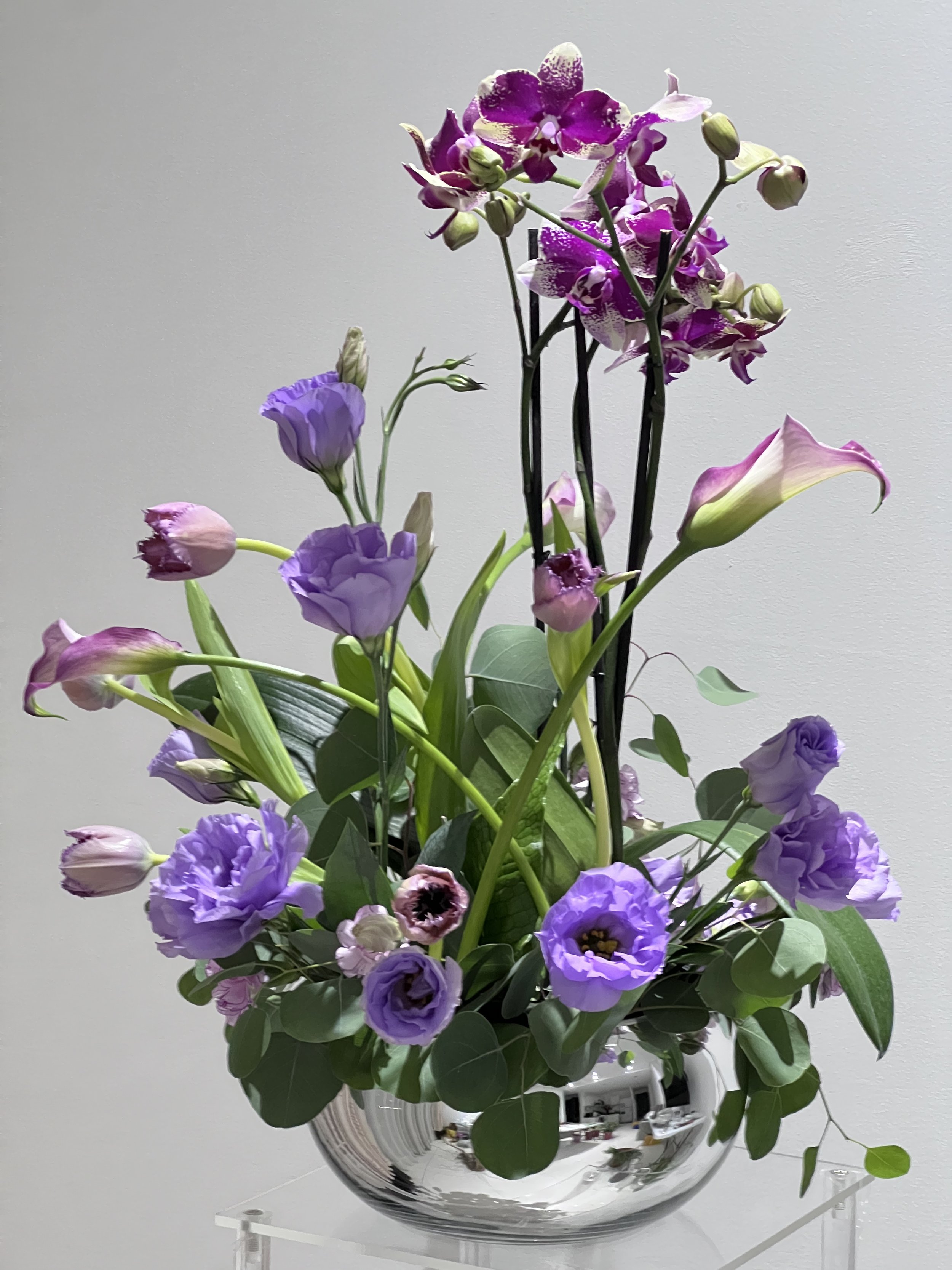 Exquisite Orchid, Calla Lily, Tulips and Lisianthus Arrangement