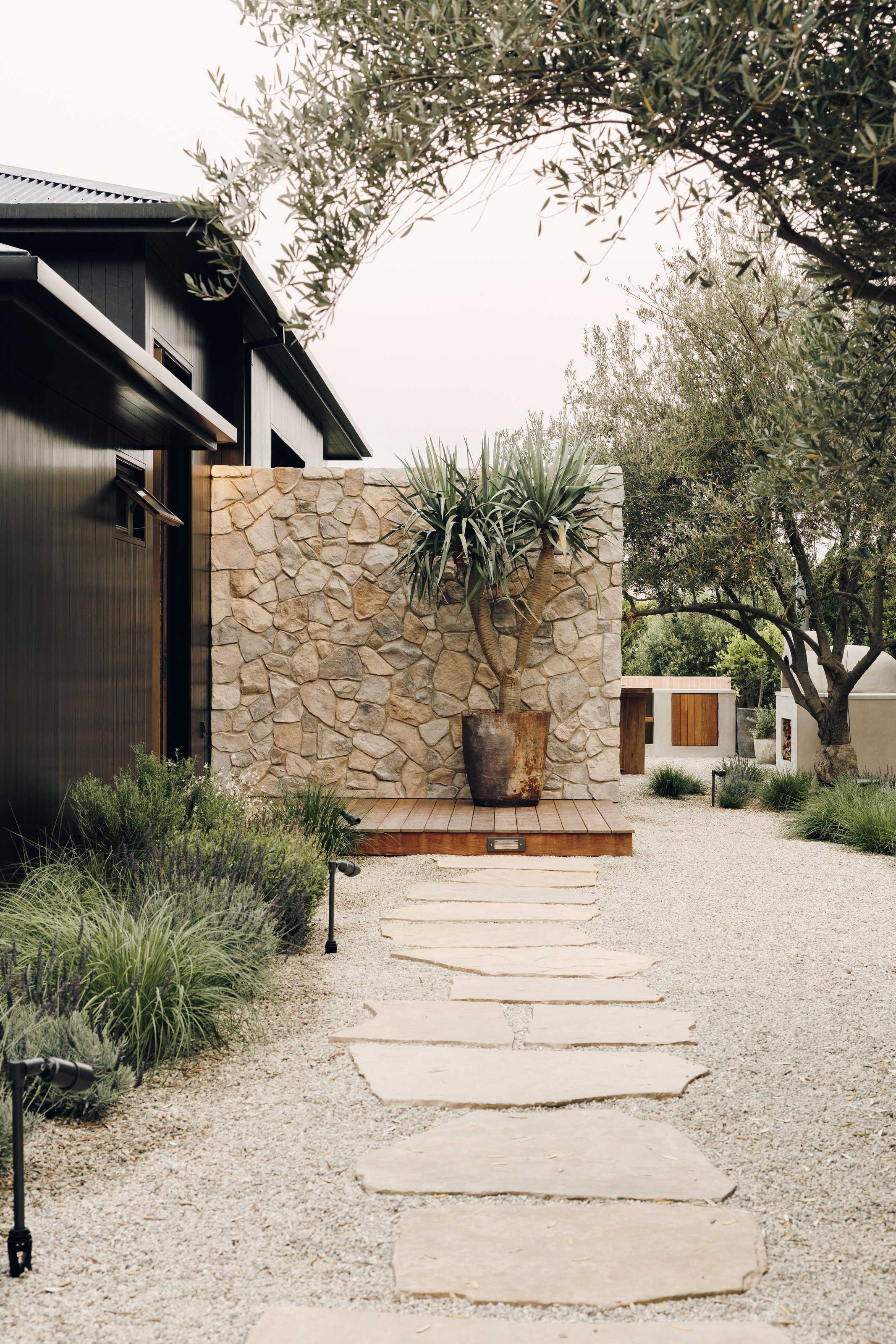 Stone path approaching the entry
