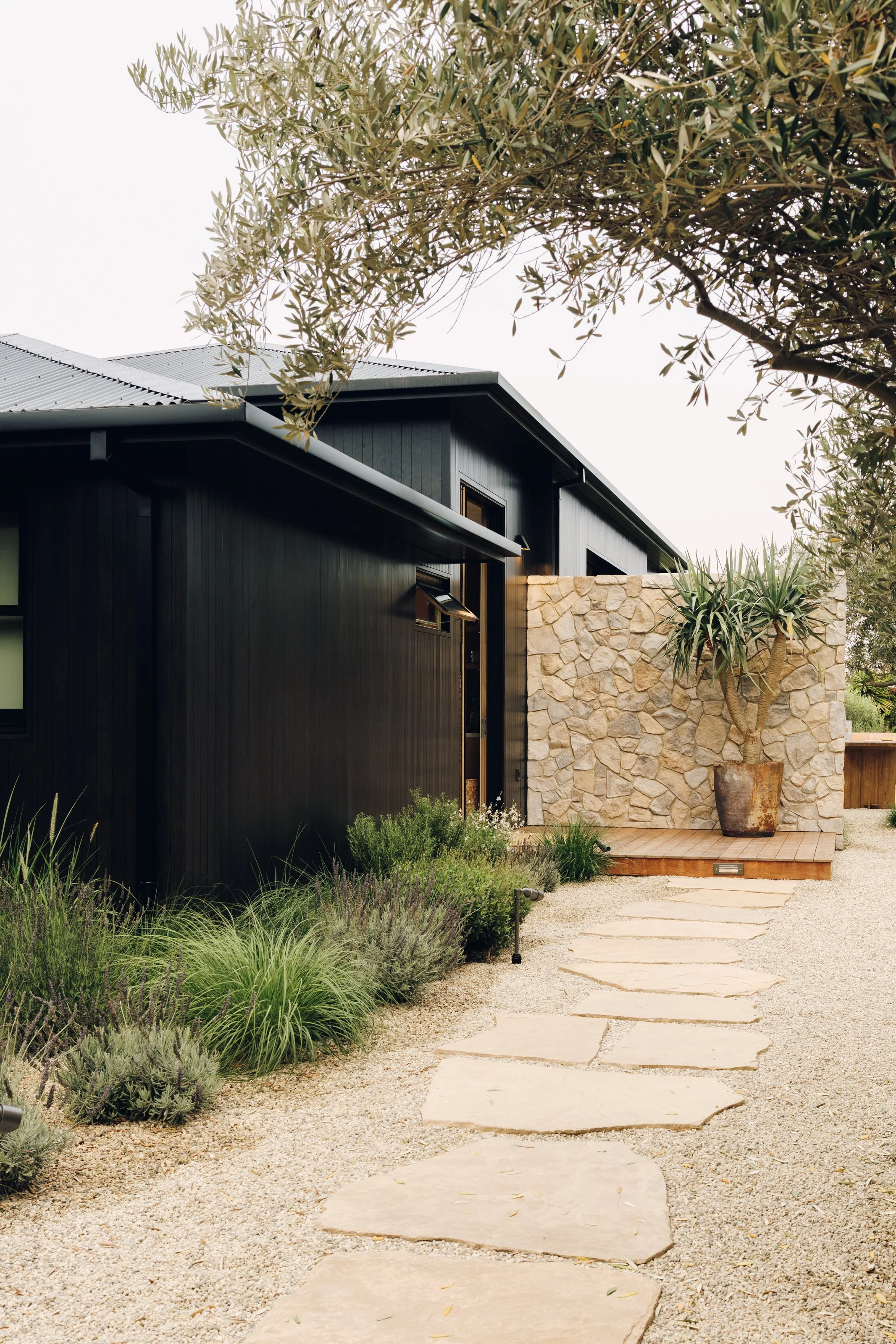 Garden path and dark exterior