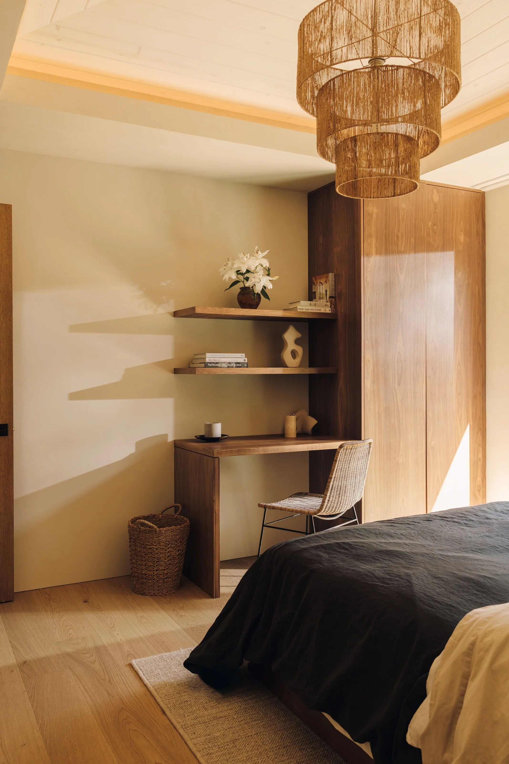 Bedroom with woven pendant
