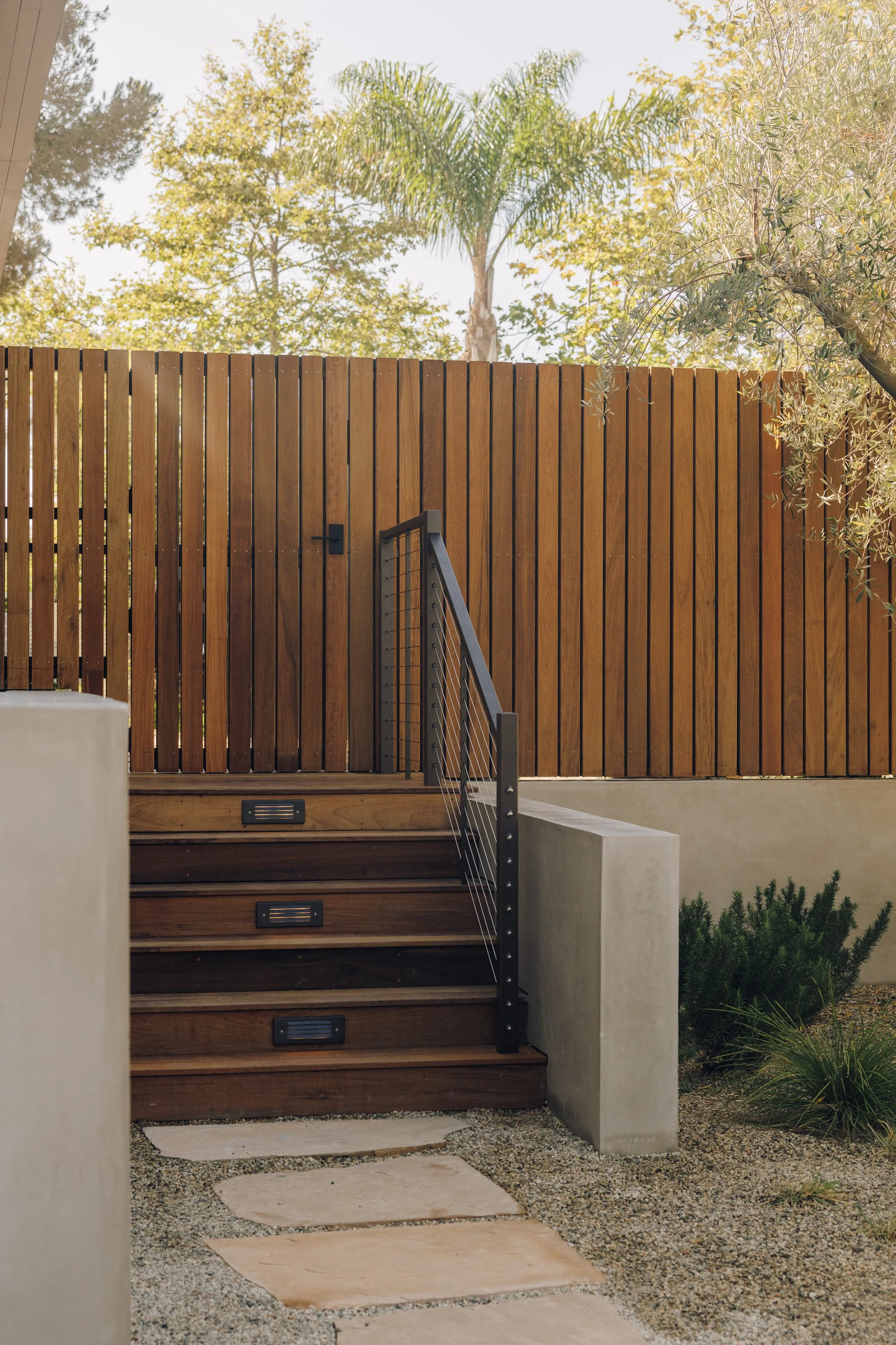 Garden stairs and wood privacy fence