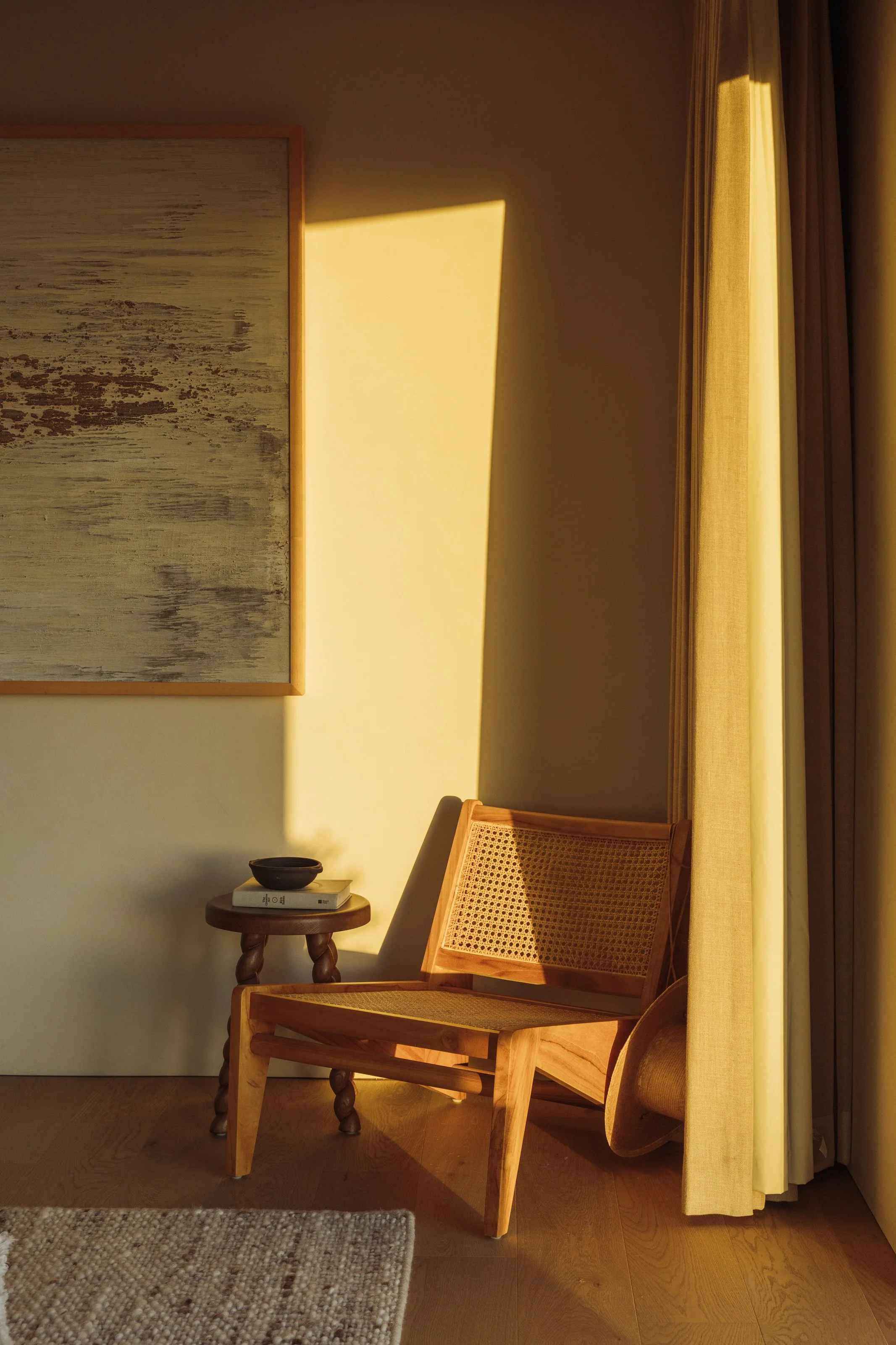 Reading nook with woven chair