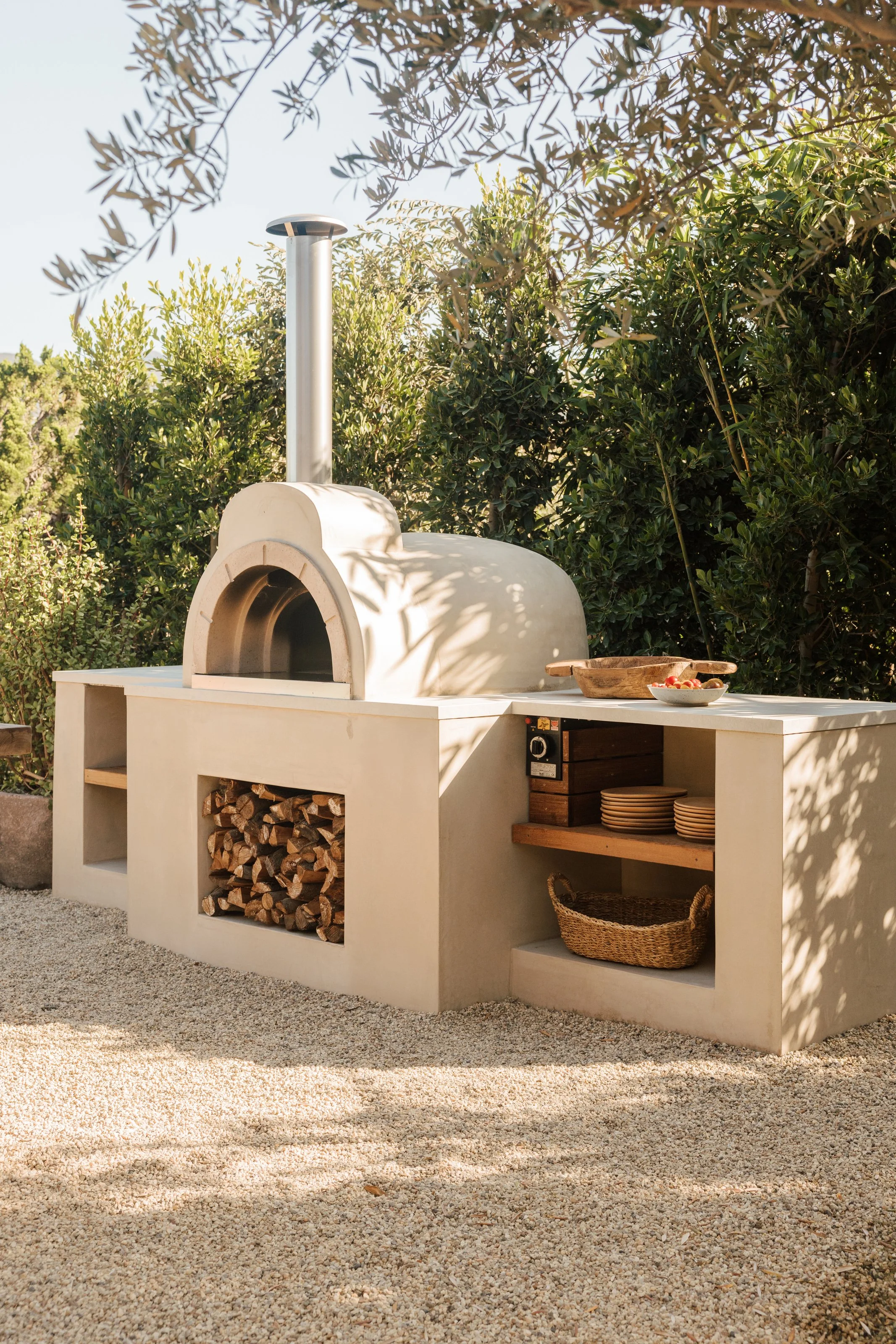 Pizza oven and outdoor kitchen storage