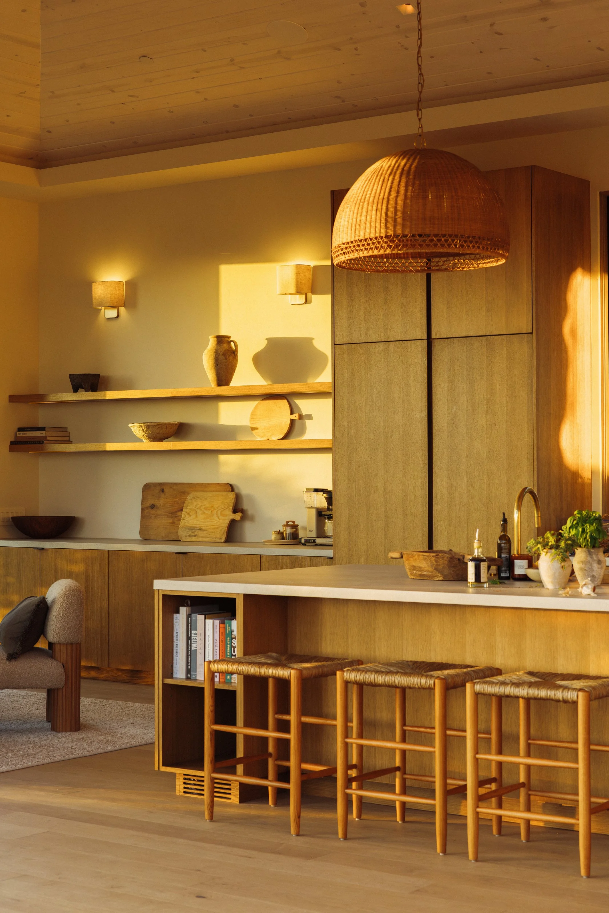 Kitchen island in golden afternoon light