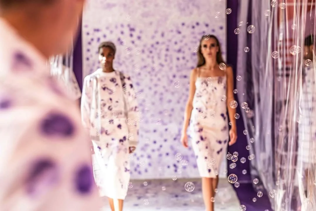 Spring Water Art Collection by Eglantina Frroku – From left to right: Look SWA‑02, SWA-06 and SWA -03