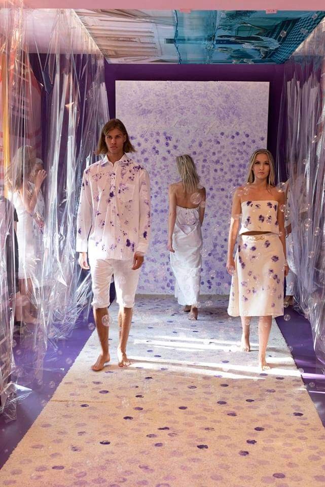 Spring Water Art Collection by Eglantina Frroku – From left to right: Look SWA 07 and Look SWA‑03