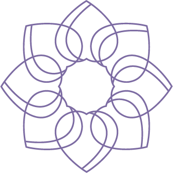 A geometric pattern with interconnected circles and petal-like shapes forming a symmetrical design.