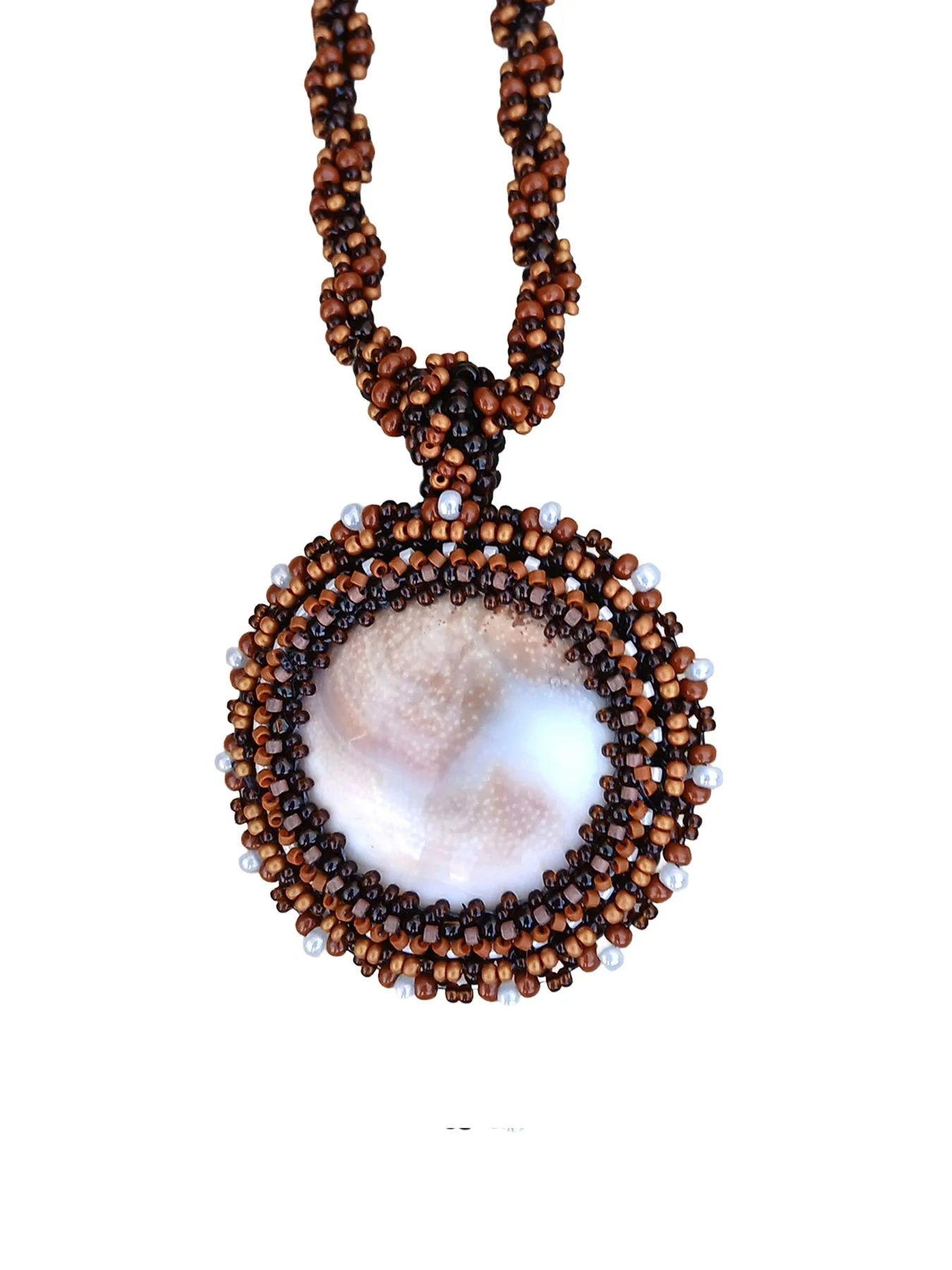 Unique Natural Shiva Eye Shell Pendant Beaded Necklace