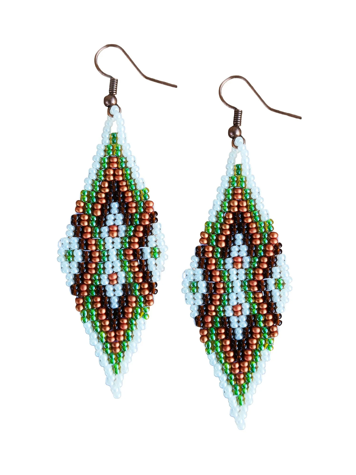 Copper Meridian Drop Beaded Earring: Oblong Geometric