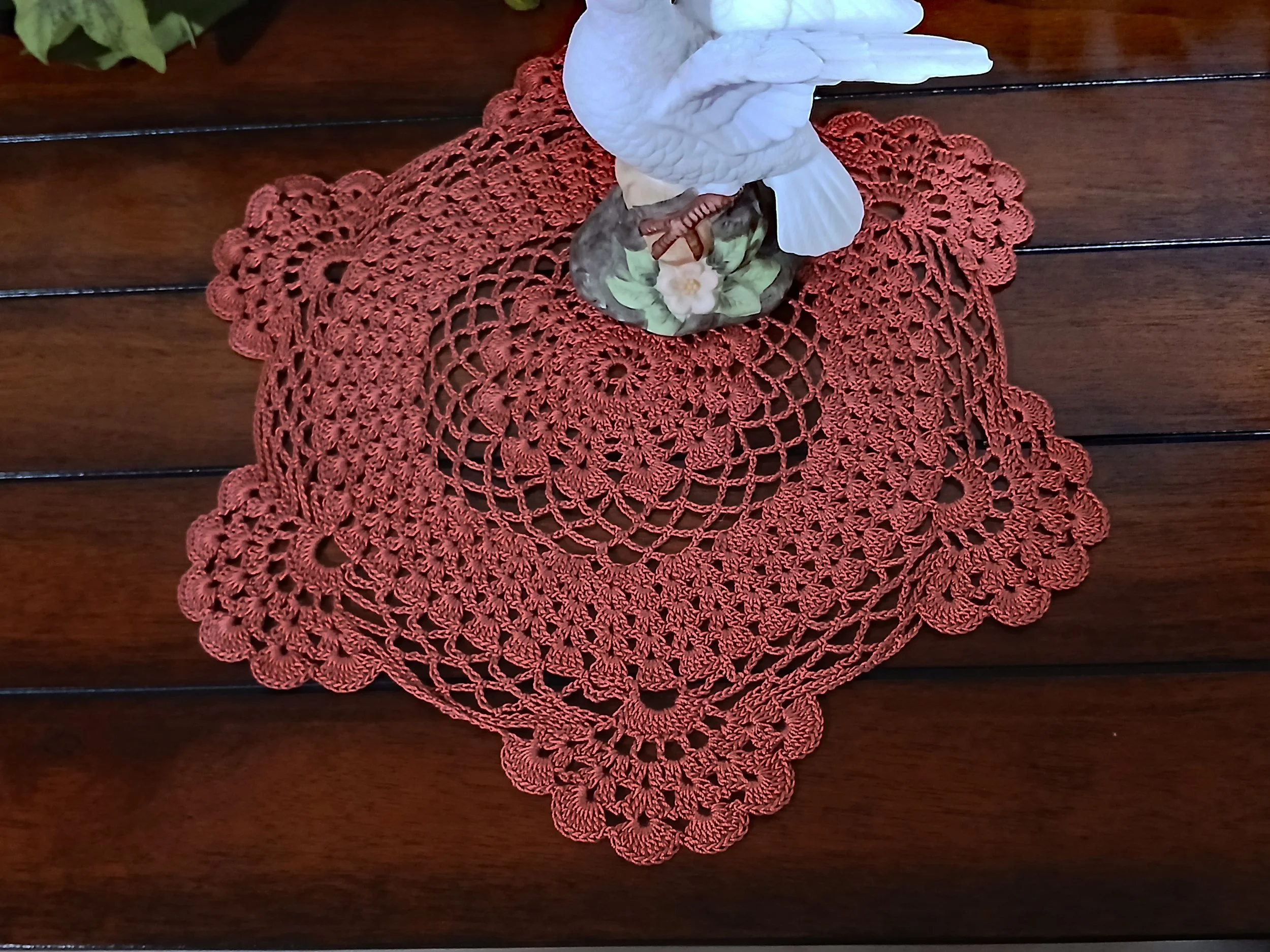Handmade 13 Inch Rust Farmhouse Round Crochet Lace Doily With Scallop Edge 100% Cotton