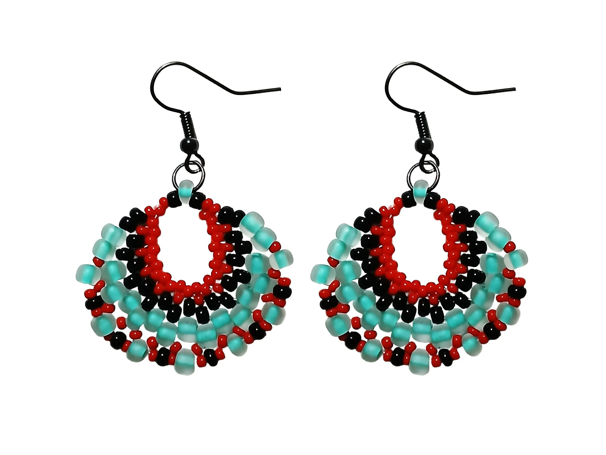 Volcanic Lagoon Beaded Crescent Earrings - Southwest Style