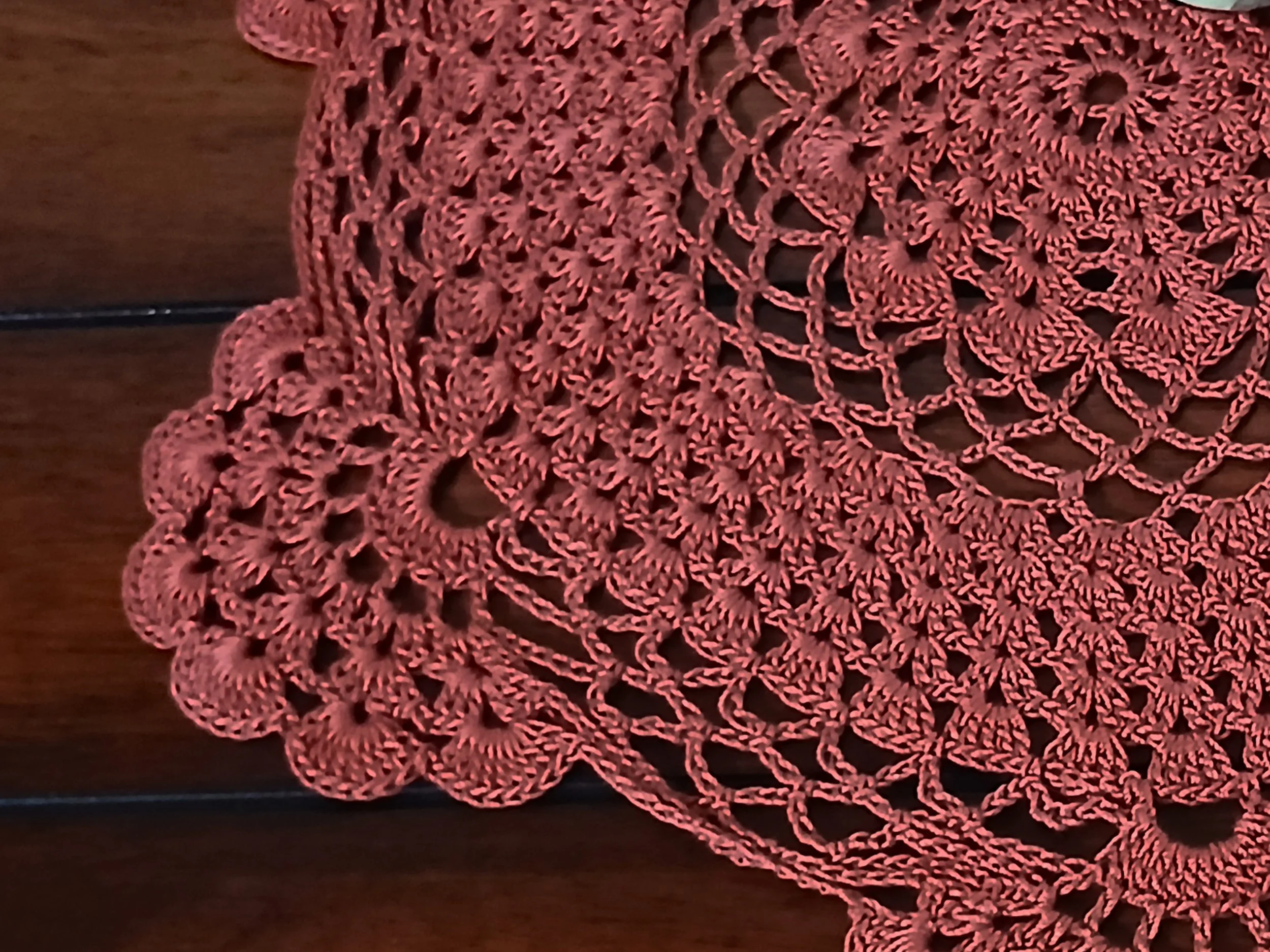 Handmade 13 Inch Rust Farmhouse Round Crochet Lace Doily With Scallop Edge 100% Cotton
