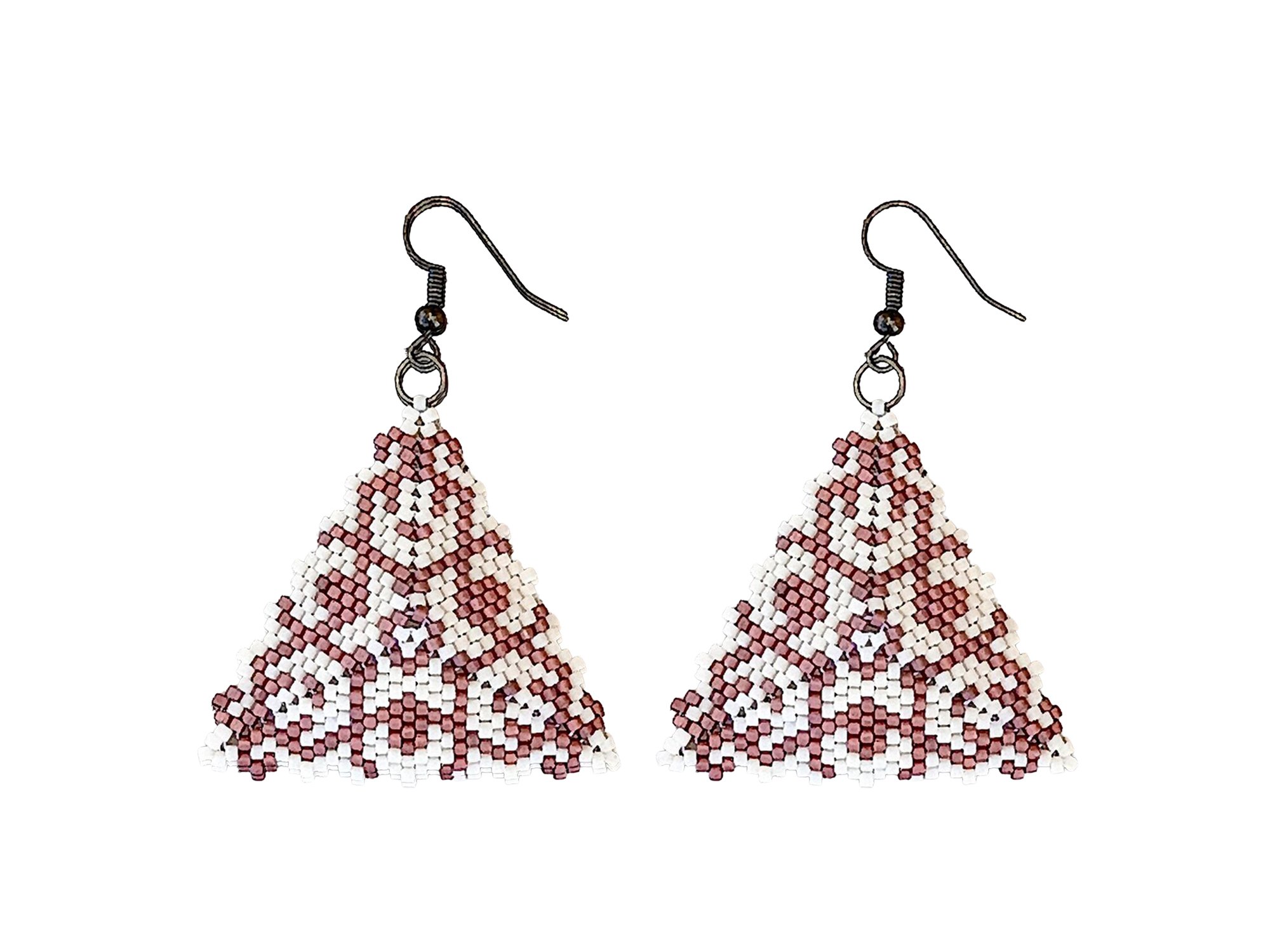Desert Drops Geometric Peyote Triangle Earrings Cream and Copper