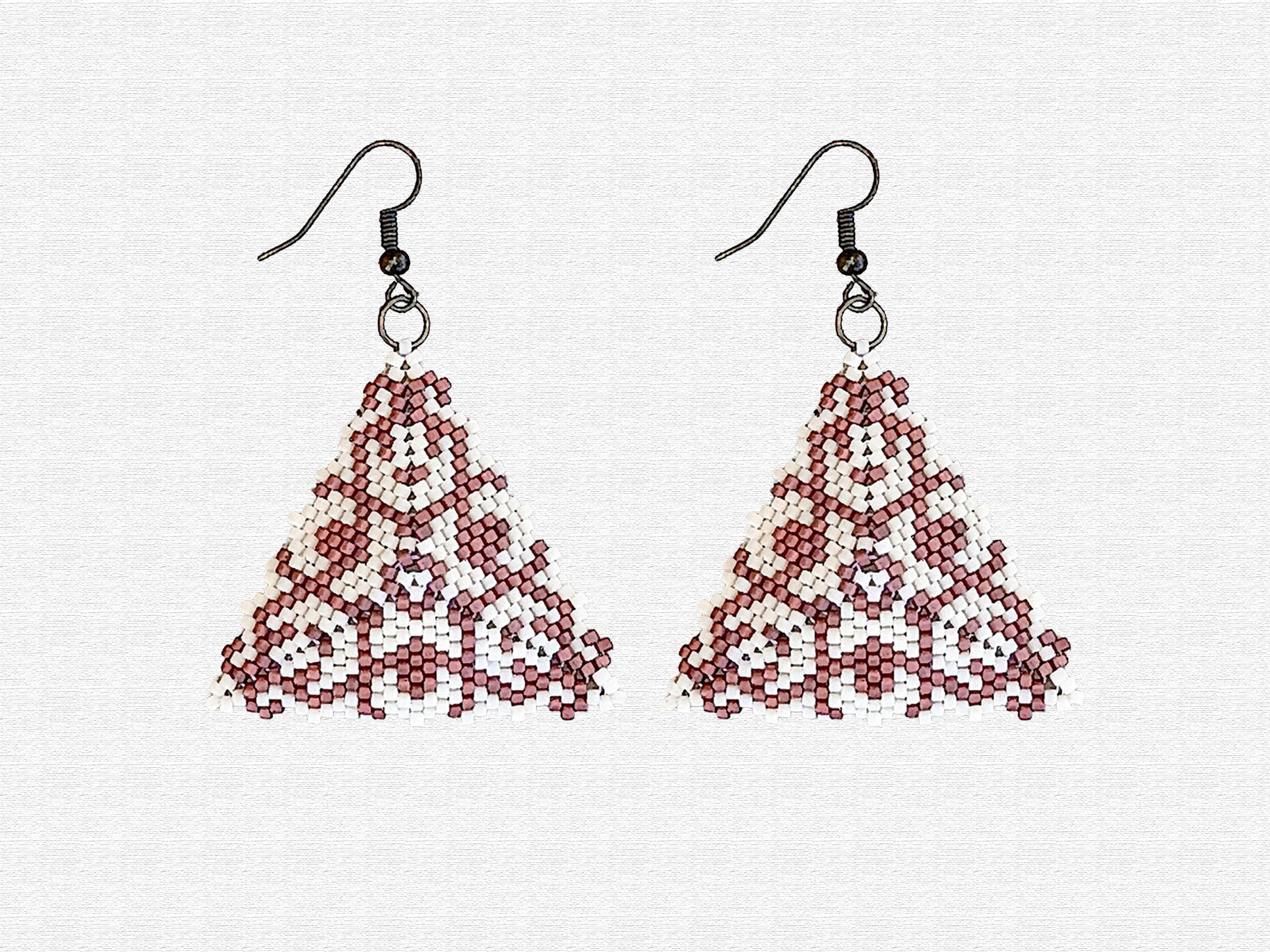 Peyote Cream Copper Triangle Drop Earrings - Handmade Geometric Miyuki delica Beaded Jewelry