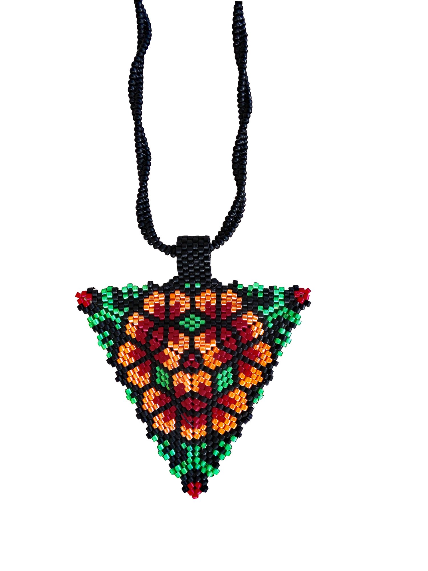 Bohemian Beaded Floral Triangle Pendant Necklace and Chain