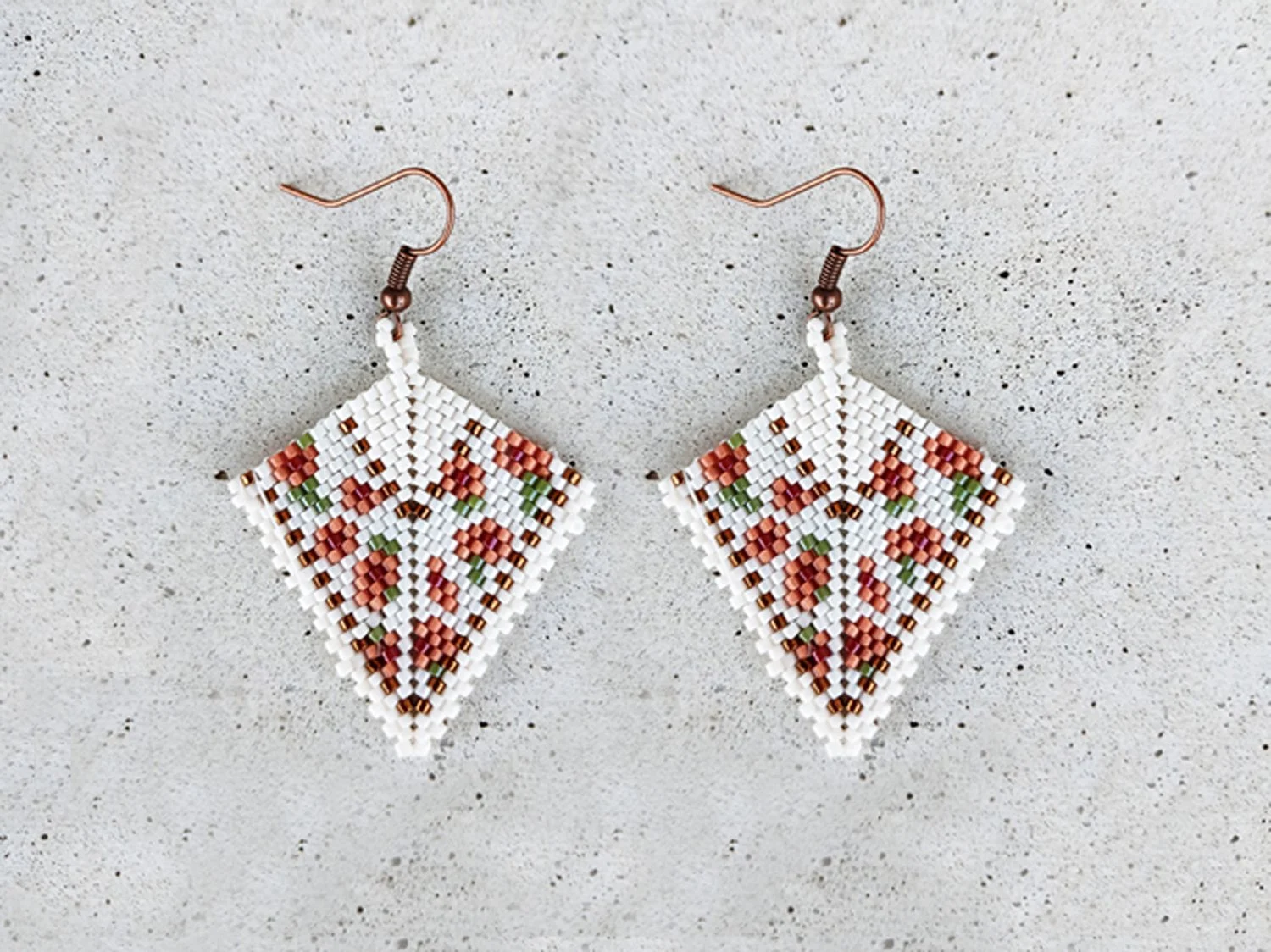 Elegant Floral Peach Beaded Kite Shape Drop Beaded Earrings