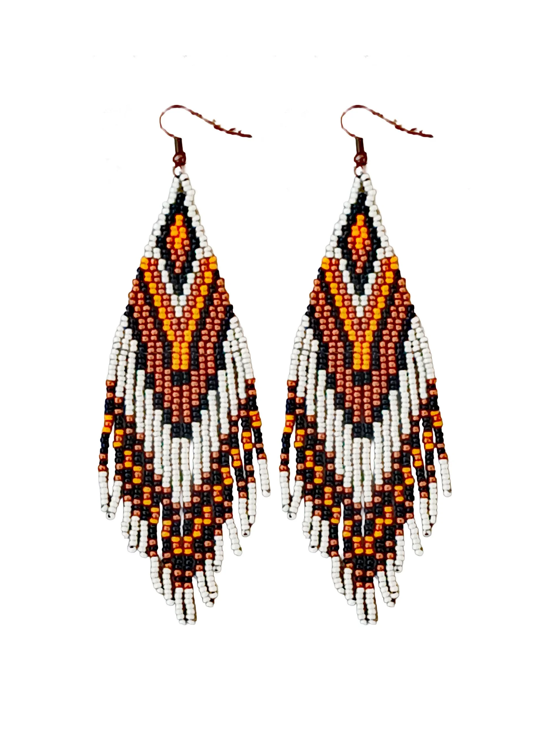 Sienna Sunset orange and black long beaded fringe twilight earrings from the Threaded Flair collection.