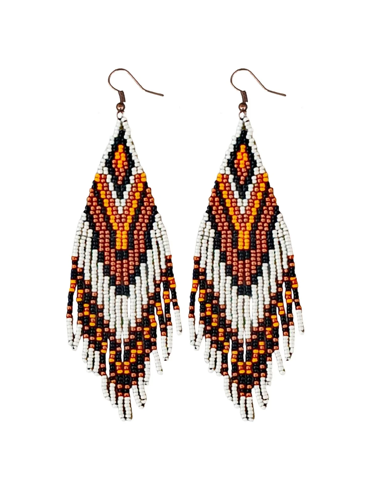 Sienna Sunset Orange and Black Beaded Fringe Earrings