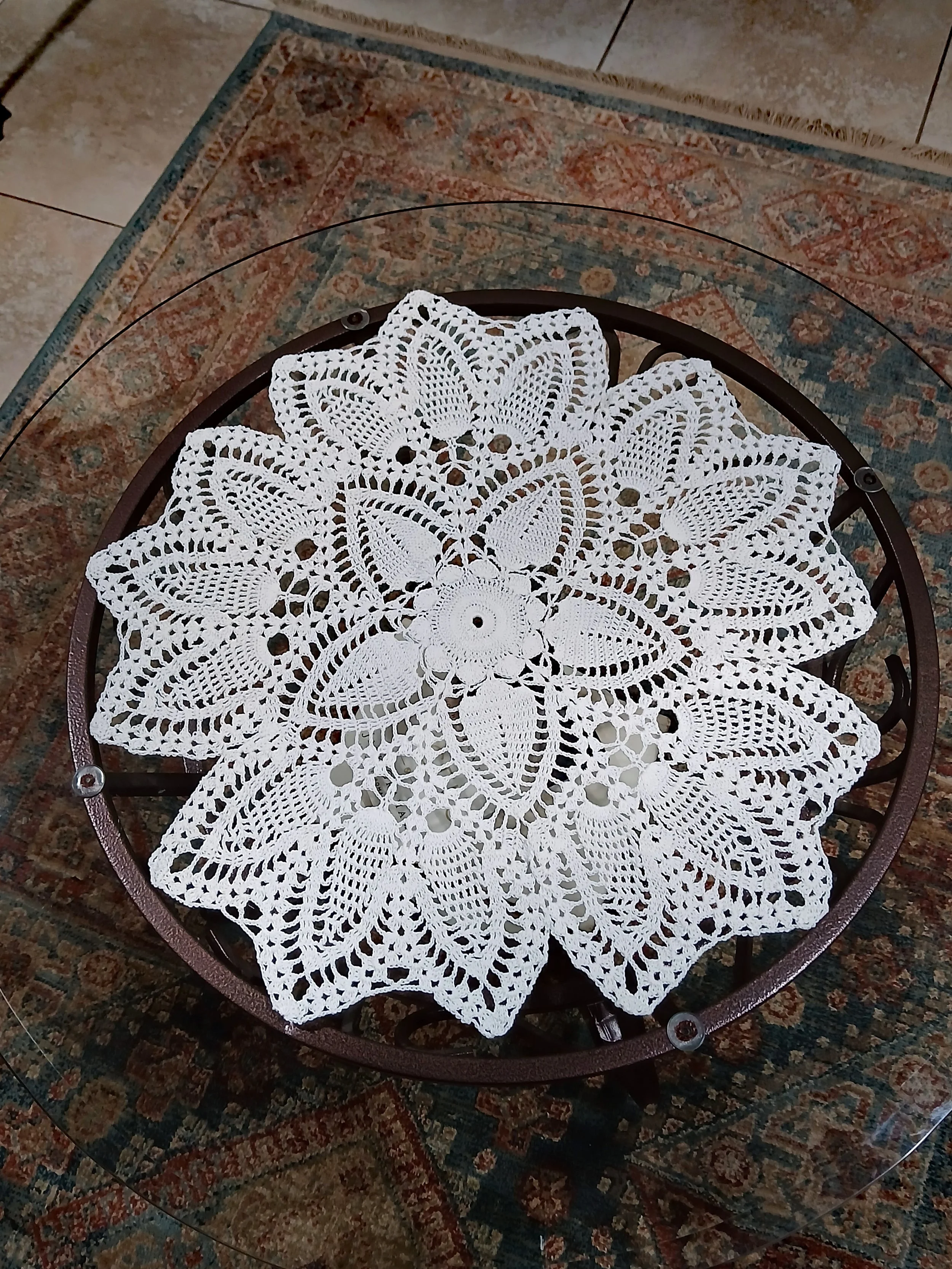 Handmade Crochet Lace Pineapple Doily, 22 Inch Centerpiece Table Cover In Crisp White 100% Cotton