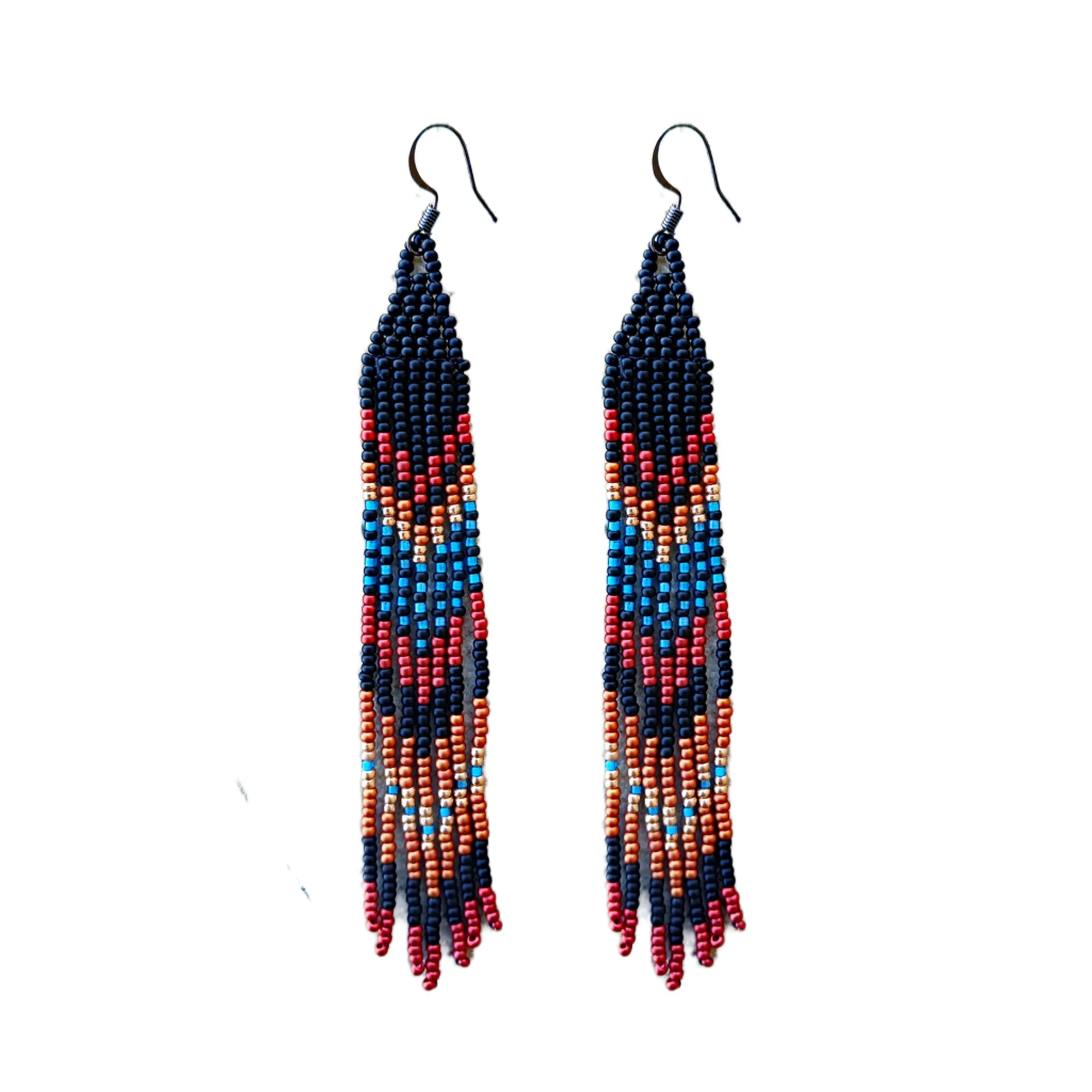 Mountain Sunset Southwestern Long Handwoven Fringe Earrings