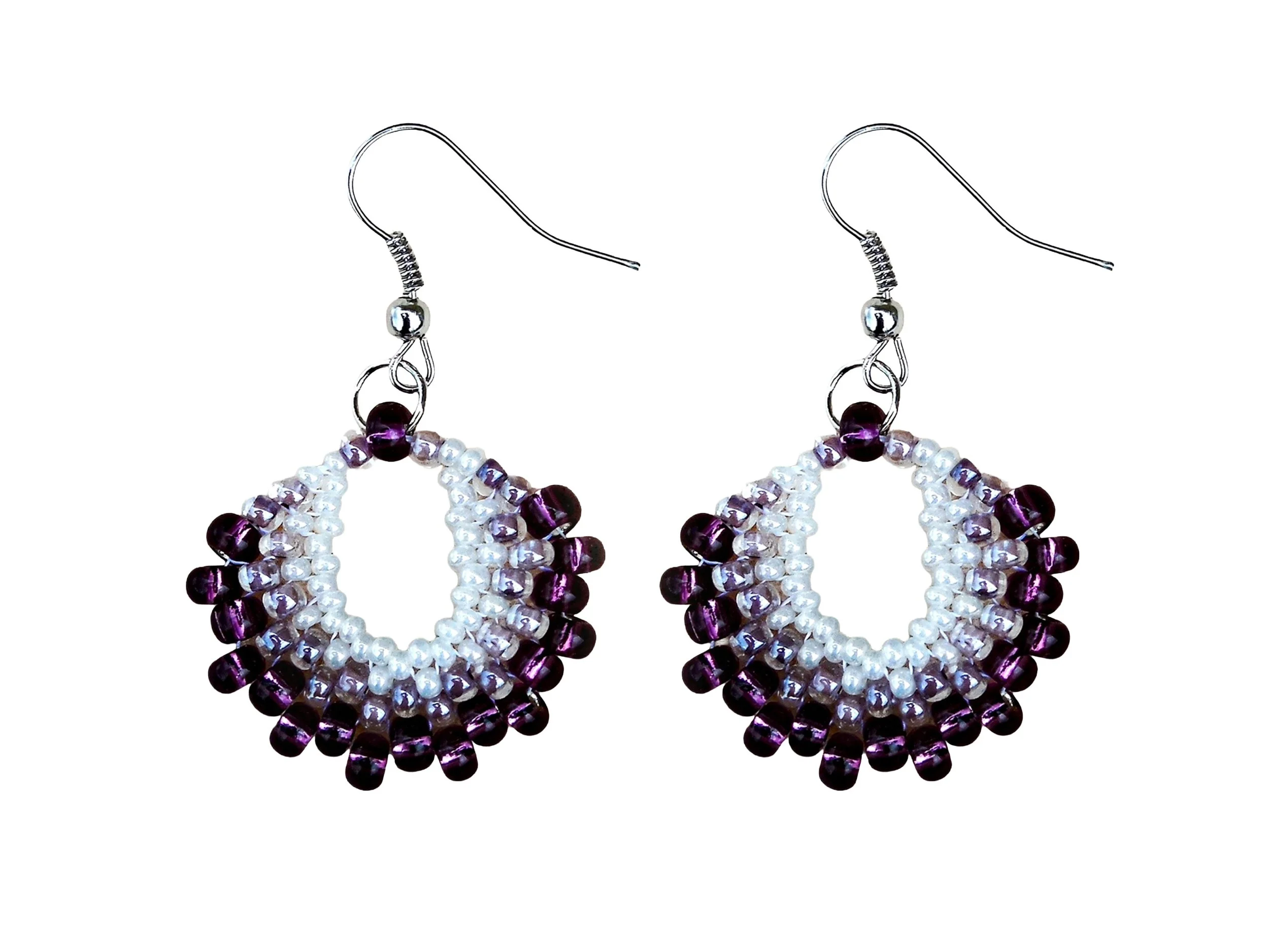 Amethyst Mist Crescent Beaded Earrings