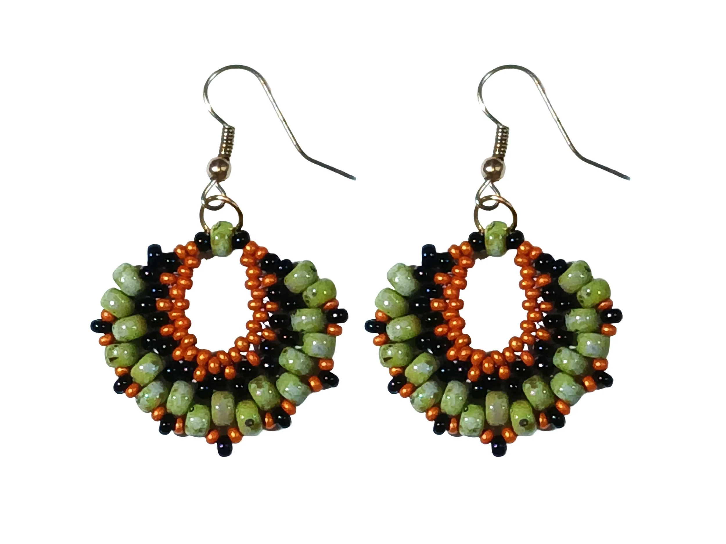 Autumn Moss Beaded Crescent Earrings