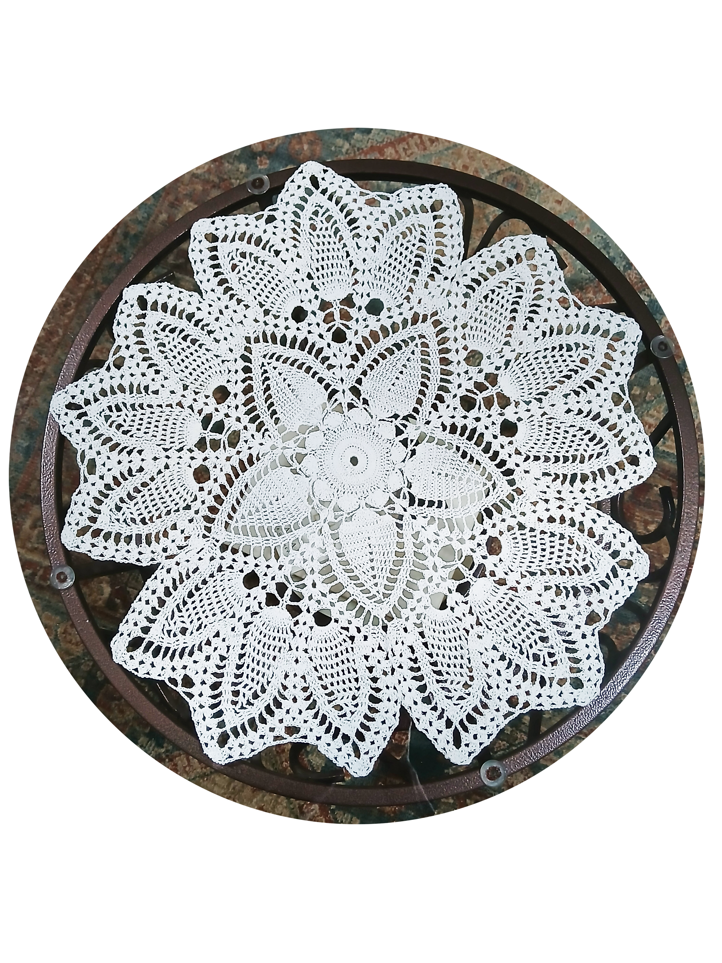 Handmade Crochet Lace Pineapple Doily, 22 Inch Centerpiece Table Cover In Crisp White 100% Cotton