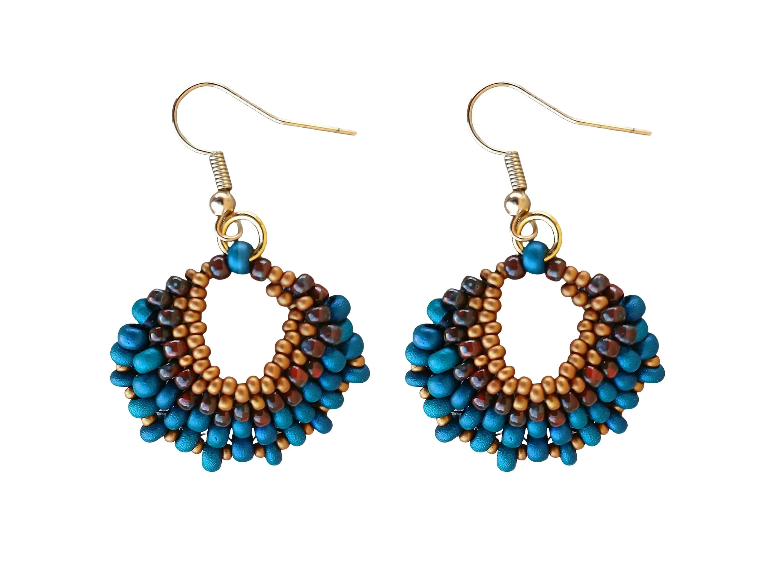 Peacock Plaza Beaded Crescent Earrings