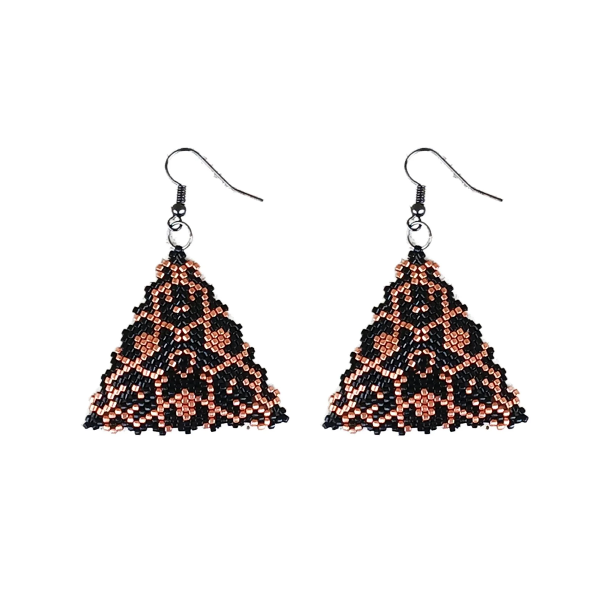 Star Center Geometric Triangle Earrings Black and Copper Peyote Jewelry