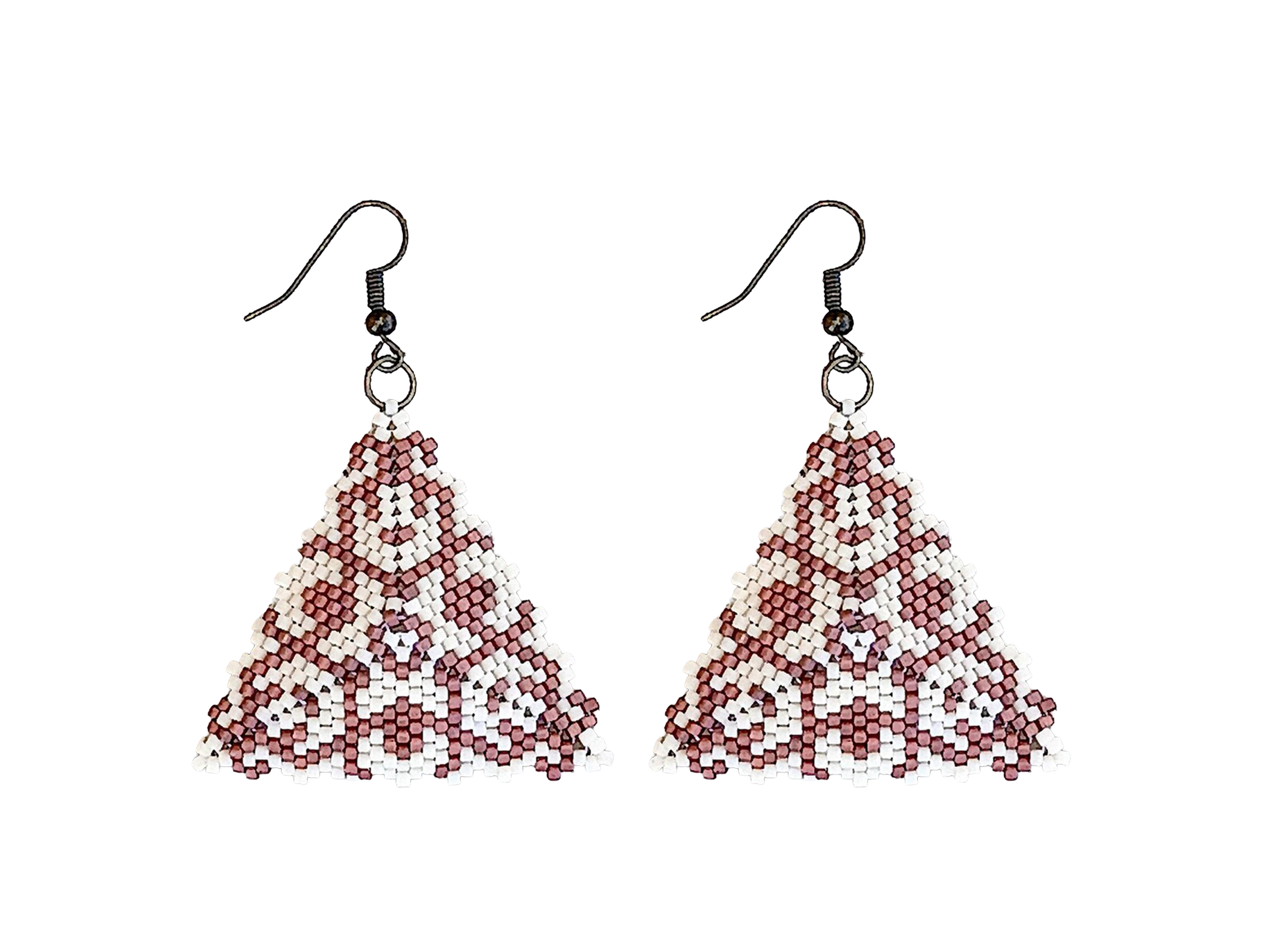 Peyote Cream Copper Triangle Drop Earrings - Handmade Geometric Miyuki delica Beaded Jewelry
