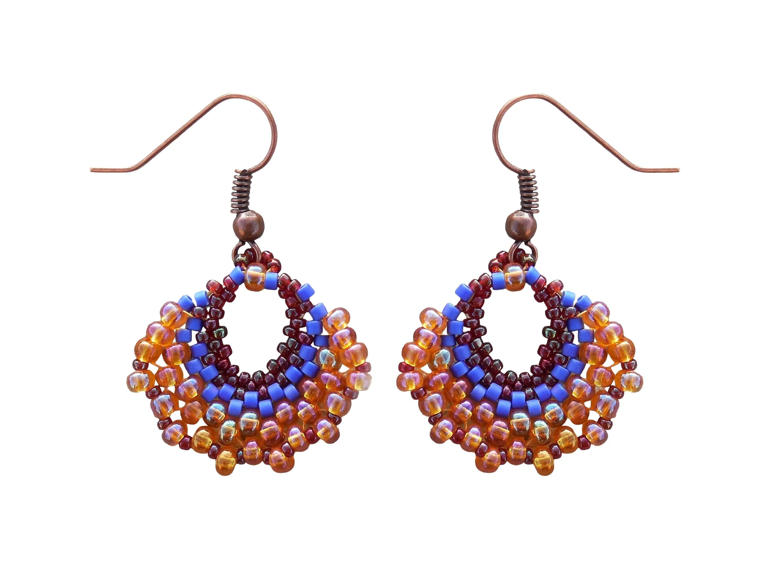 Copper Horizon Beaded Crescent Earrings