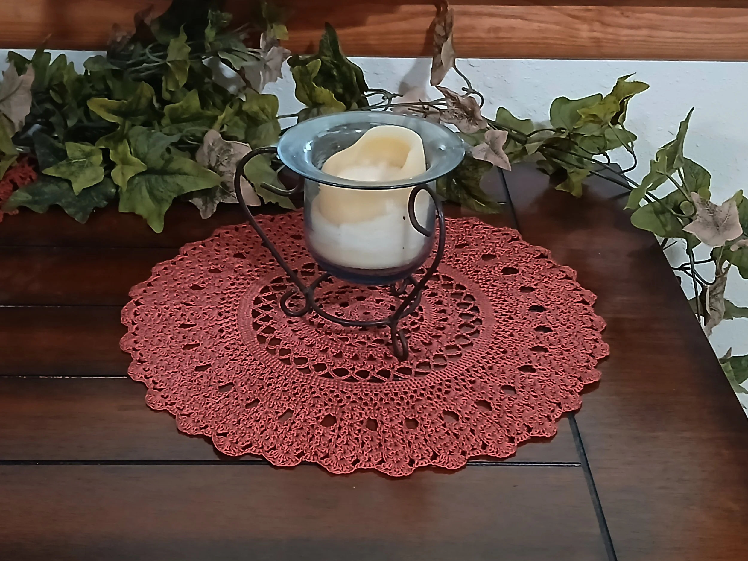 Handmade Crochet Round Cotton Lace Doily - 12 Inch, Rust